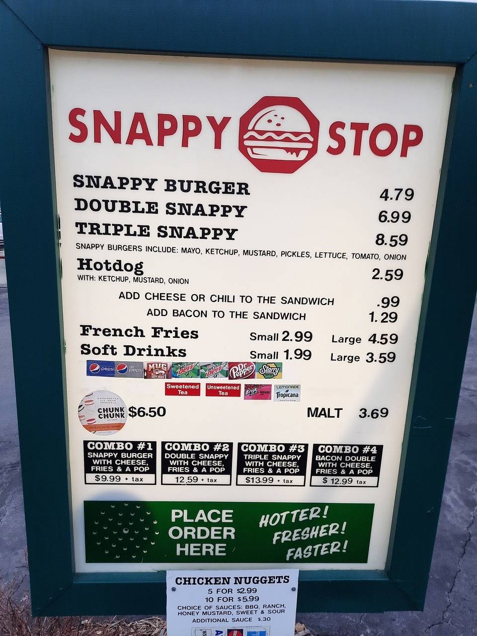 Snappy Stop меню