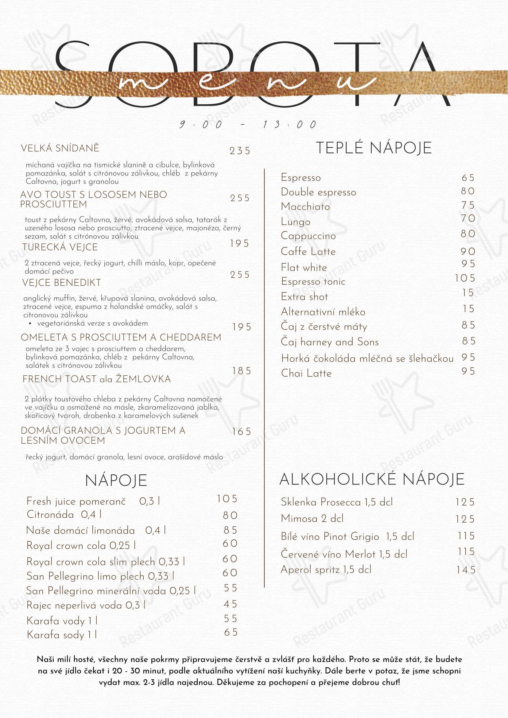 Меню напитков фастфуда Spot bistro Říčany