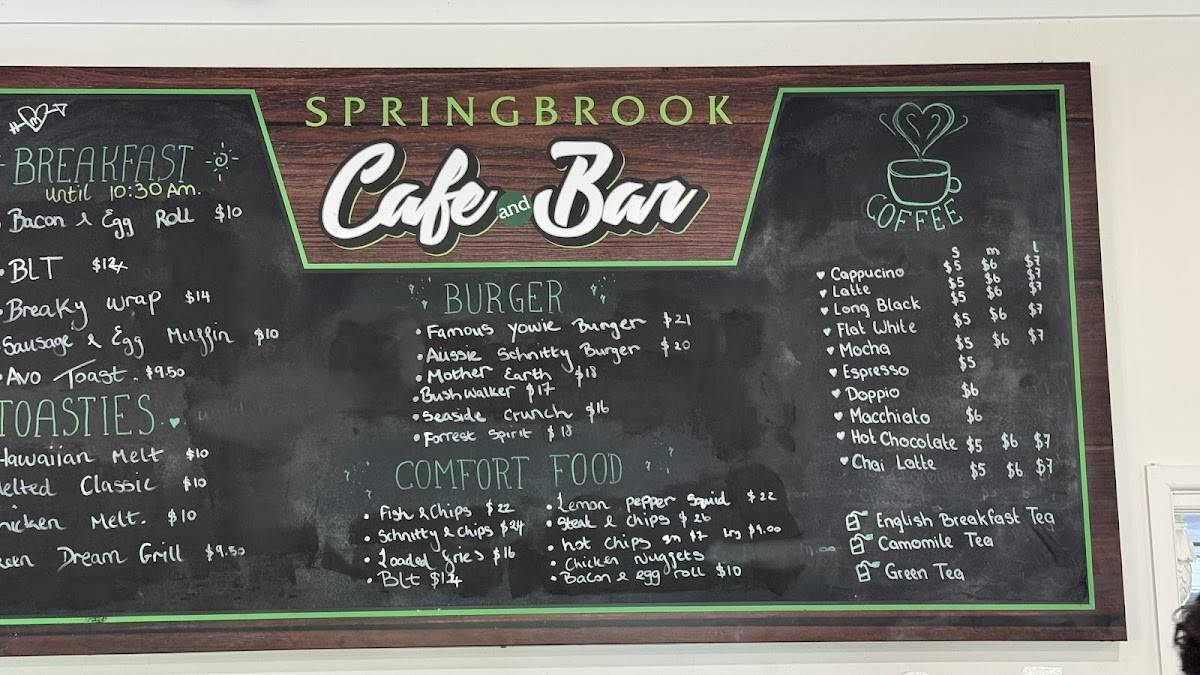 Springbrook Cafe & Bar меню