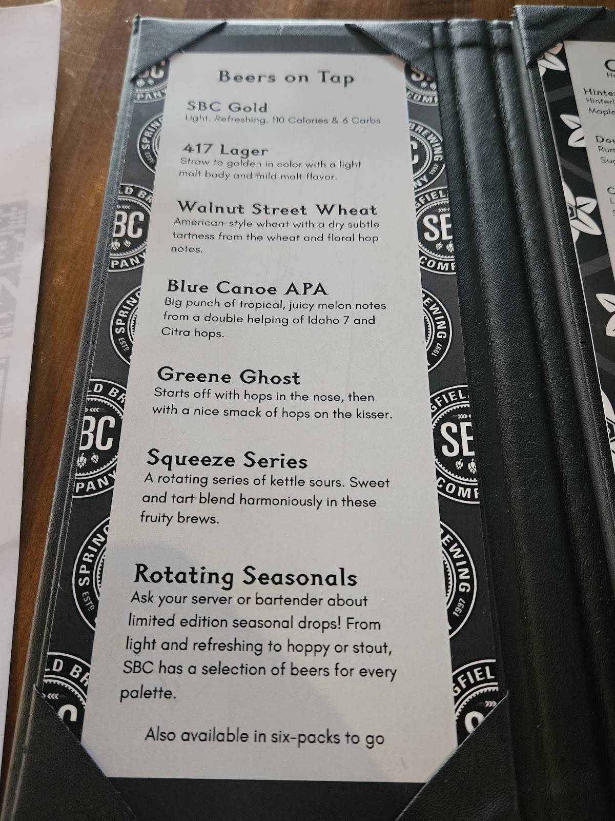 Springfield BrewCo меню