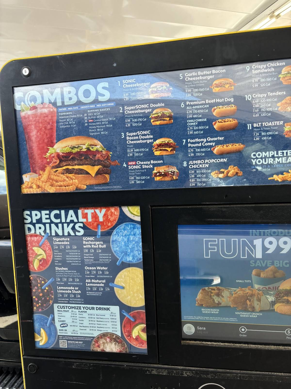 Sonic Drive-In меню