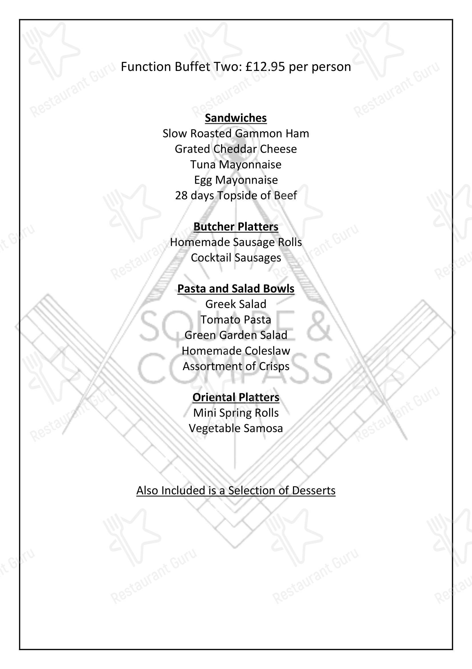 Takeaway Menu паба и бара Square & Compass, Darley Dale в Матлоке