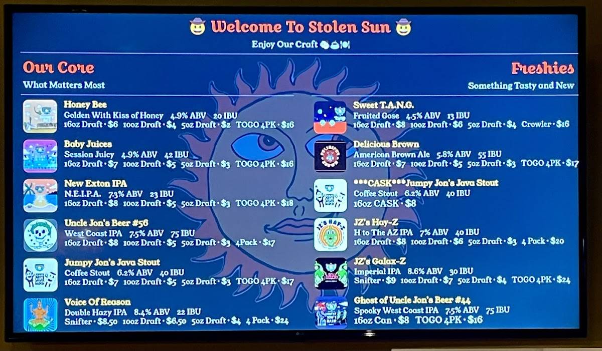 Stolen Sun Scratch Kitchen & Taphouse меню