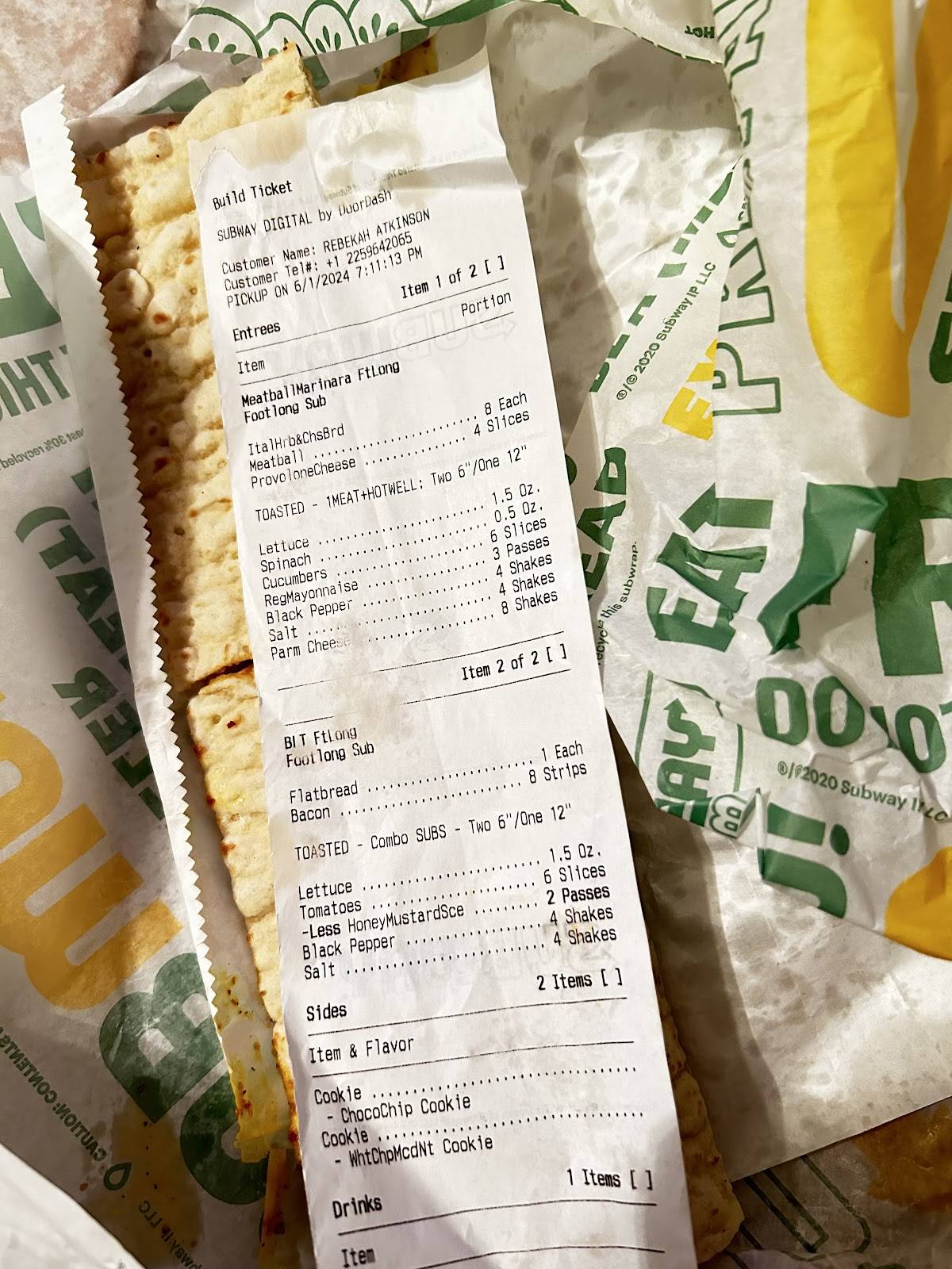 Subway меню