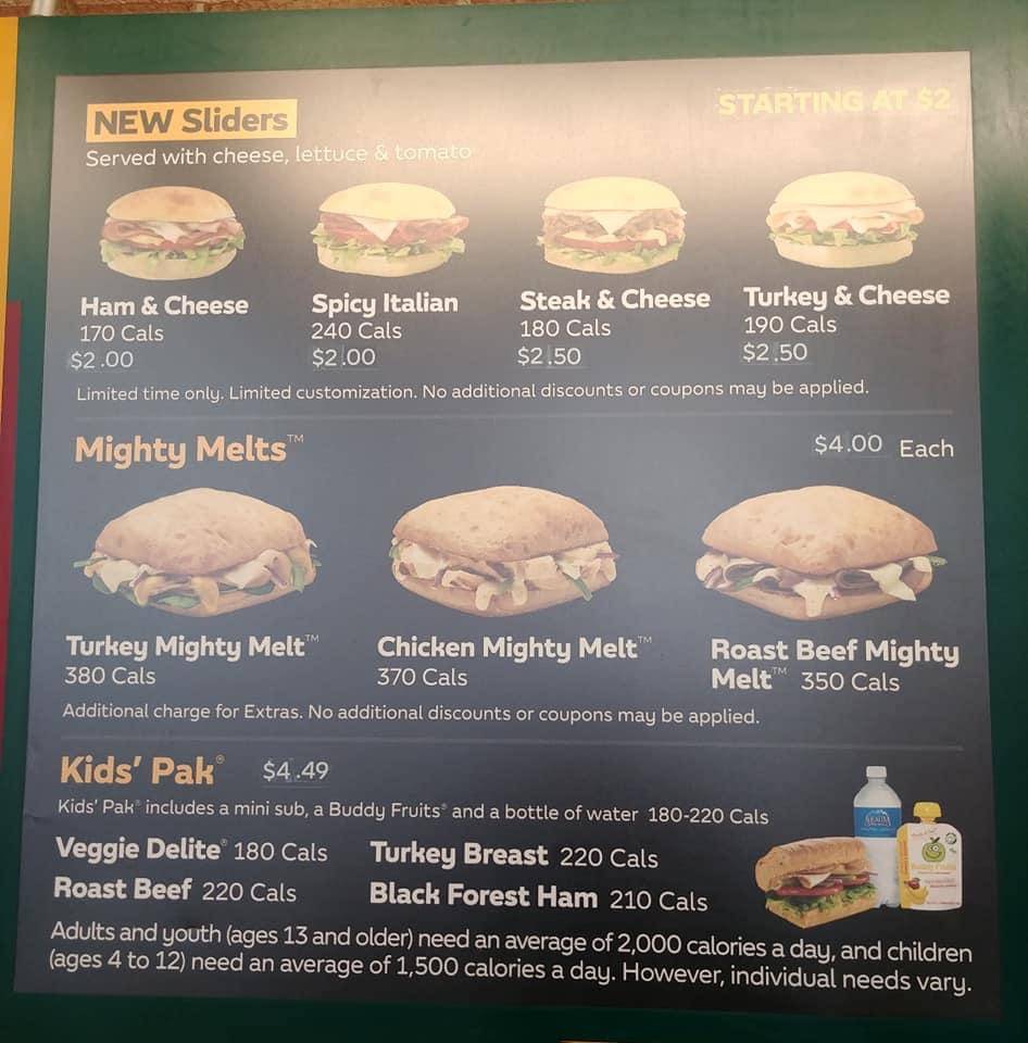 Subway меню