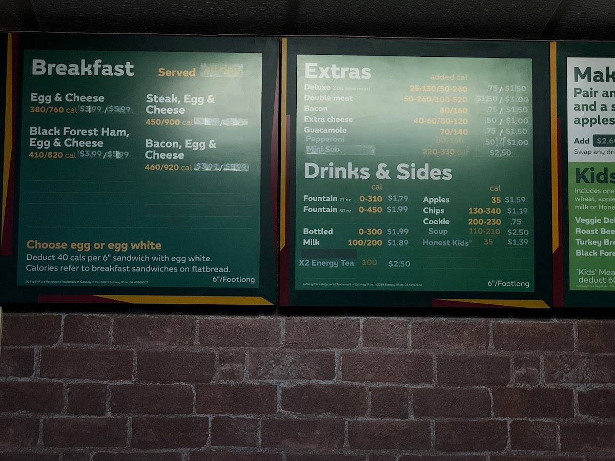 Subway меню