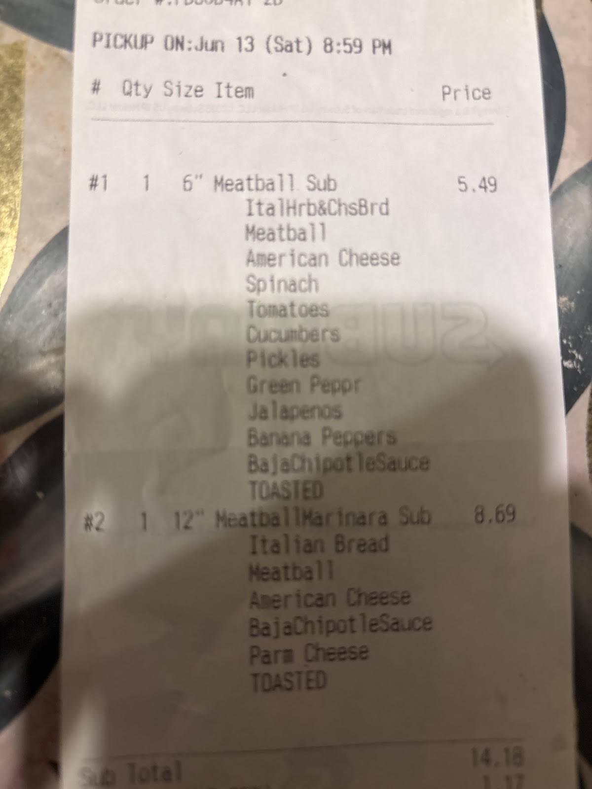 Subway меню