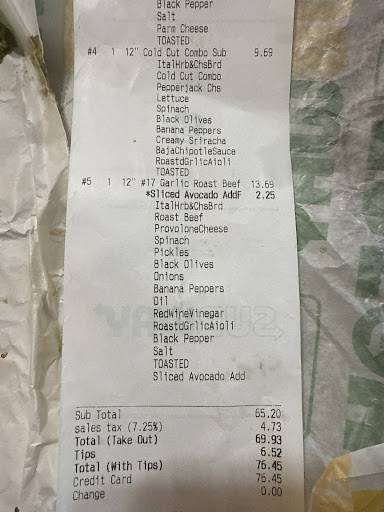 Subway меню