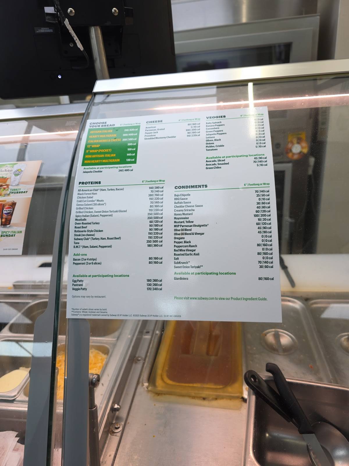 Subway меню