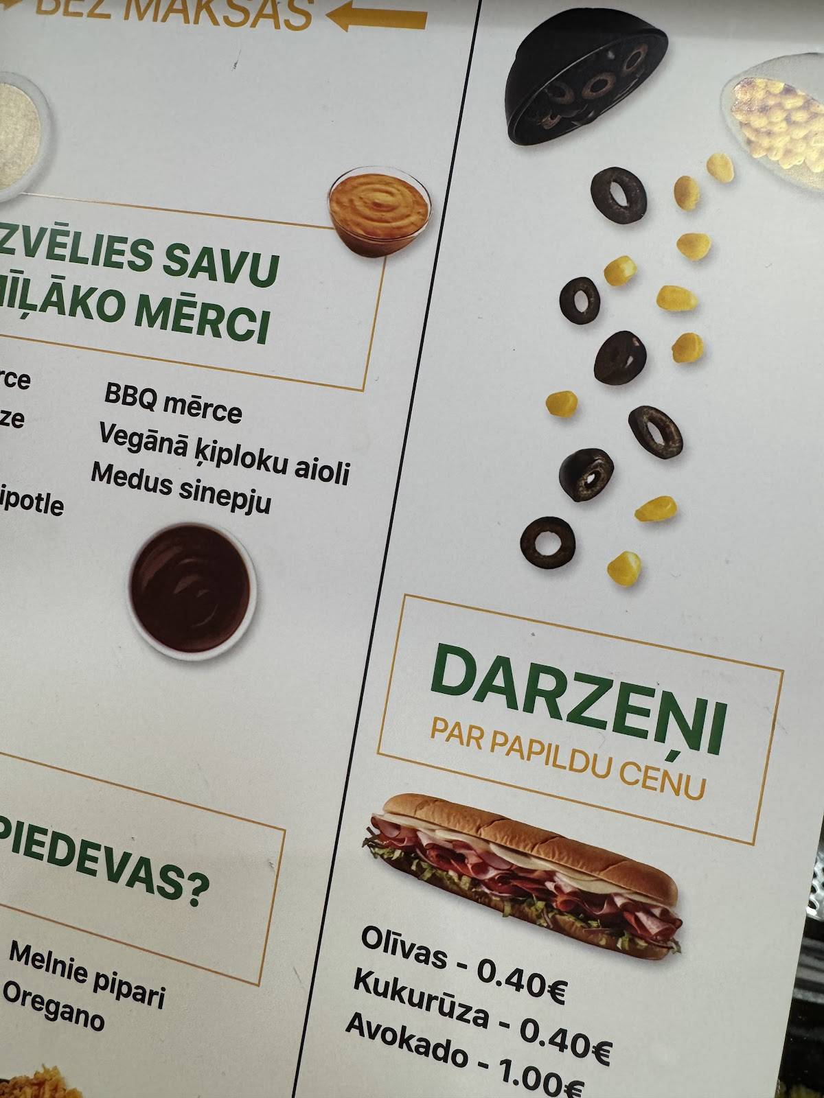 Subway меню
