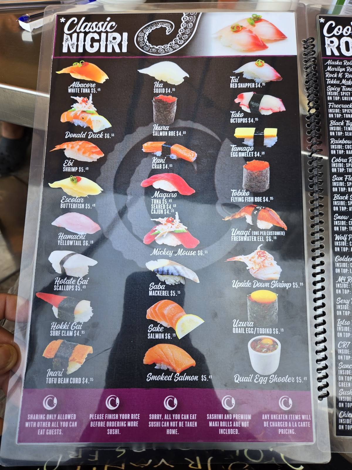 Sushimi's меню