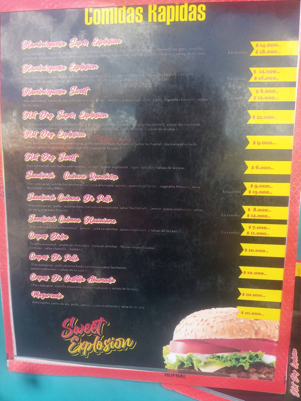 Sweet explosión меню