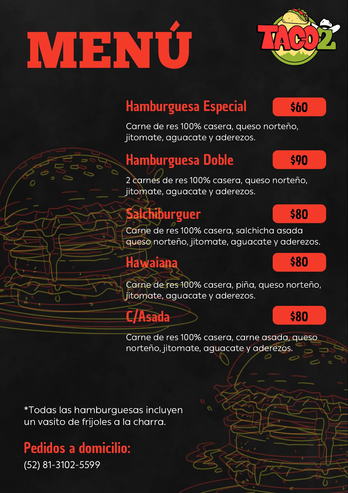 TACO2 меню
