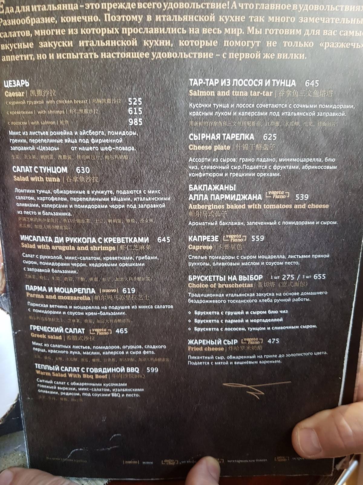 TGI Fridays меню