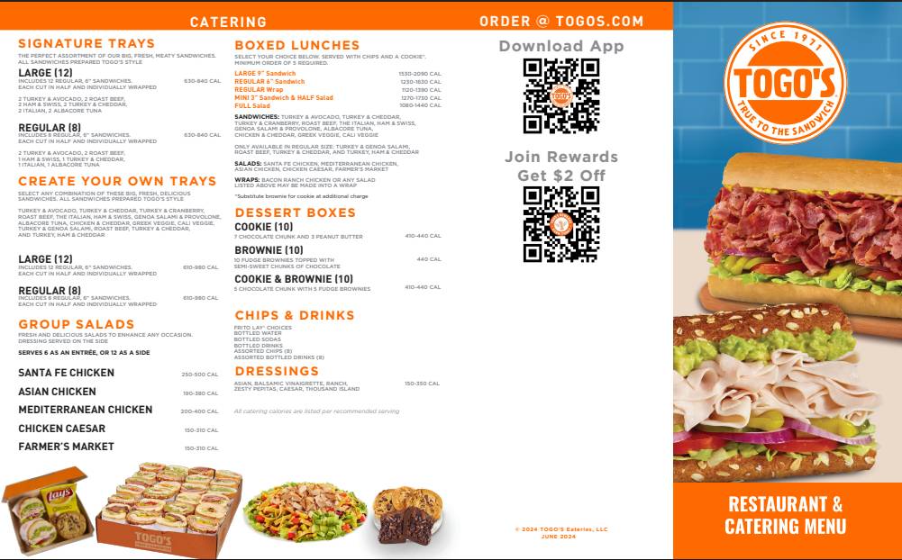 TOGO'S Sandwiches меню