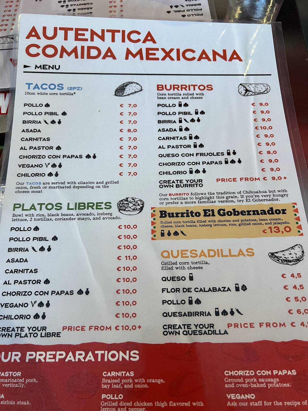 Taco Libre меню