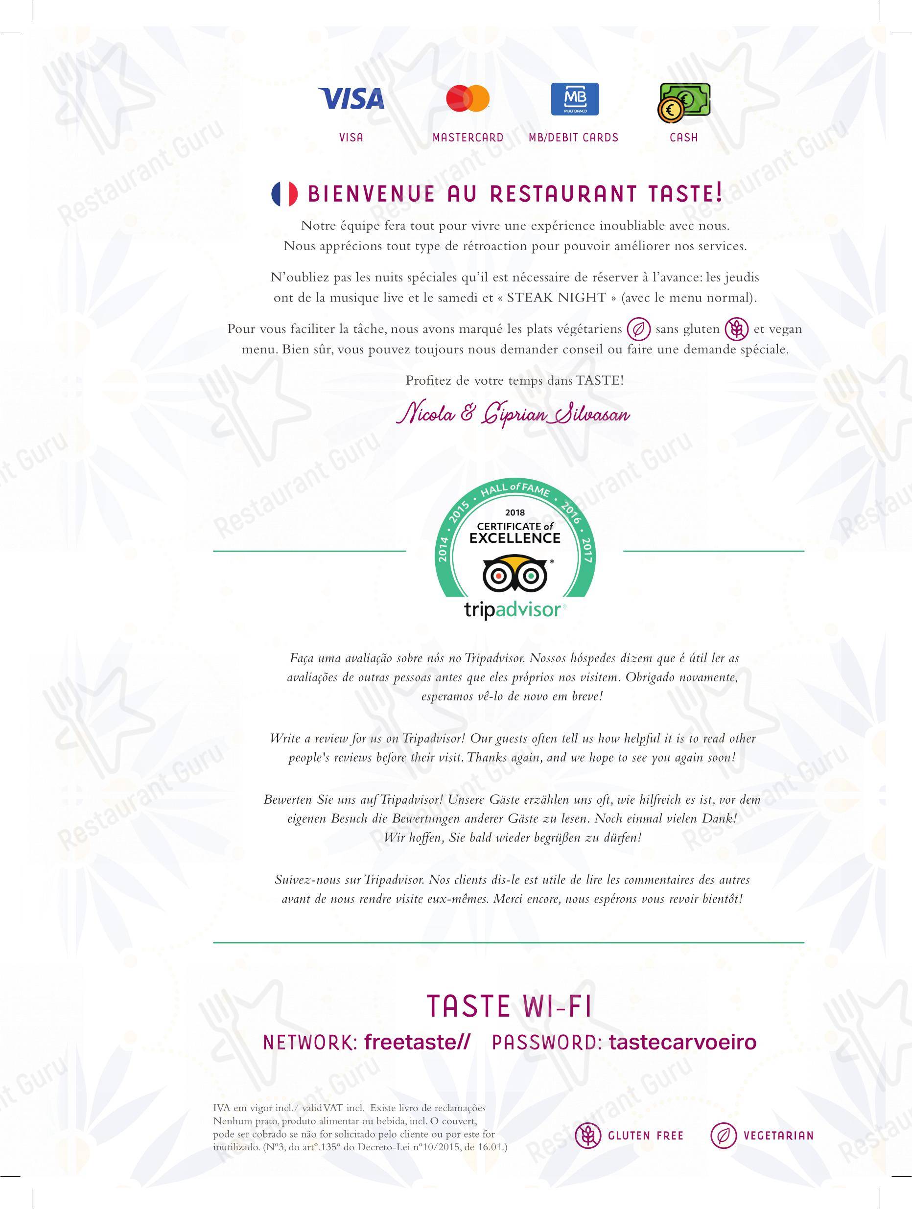 Taste Restaurante Carvoeiro в Прайа-ду-Карвоейру - Меню напитков