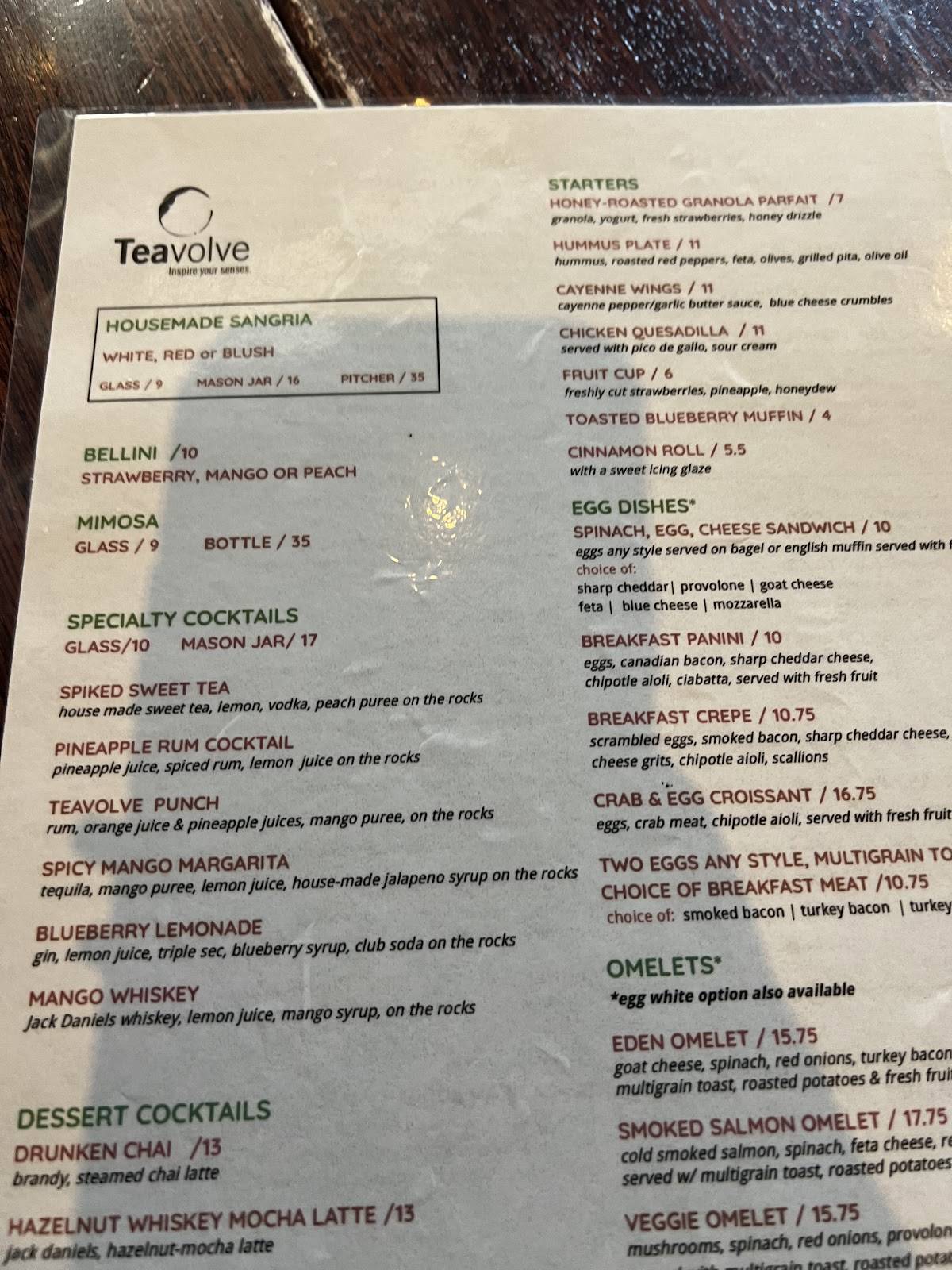Teavolve Cafe меню