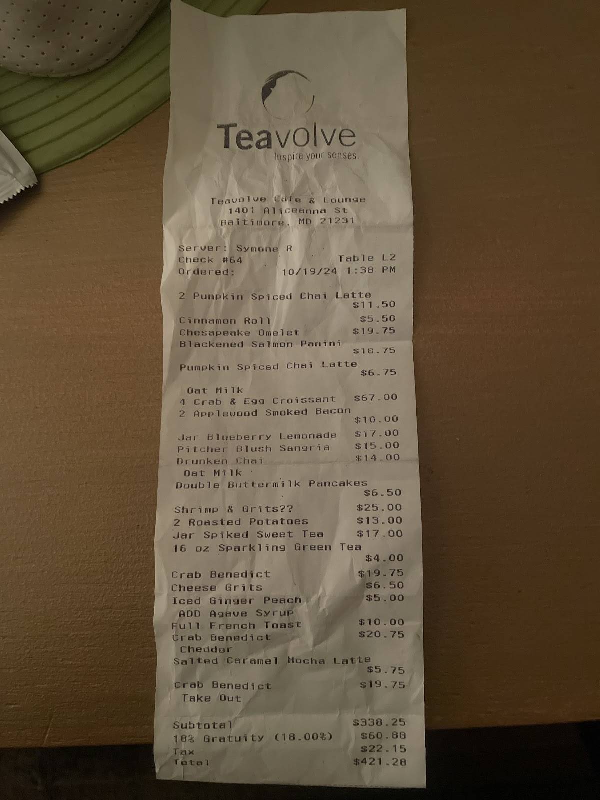 Teavolve Cafe меню