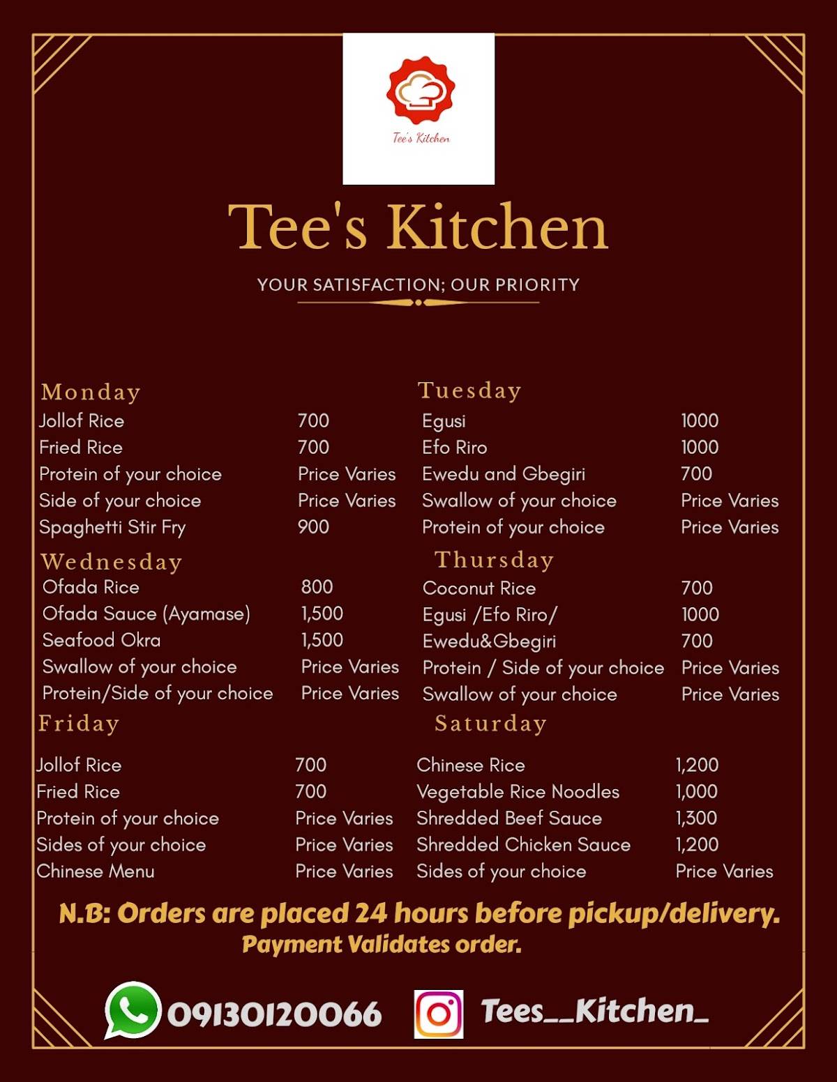 Tee's Kitchen меню