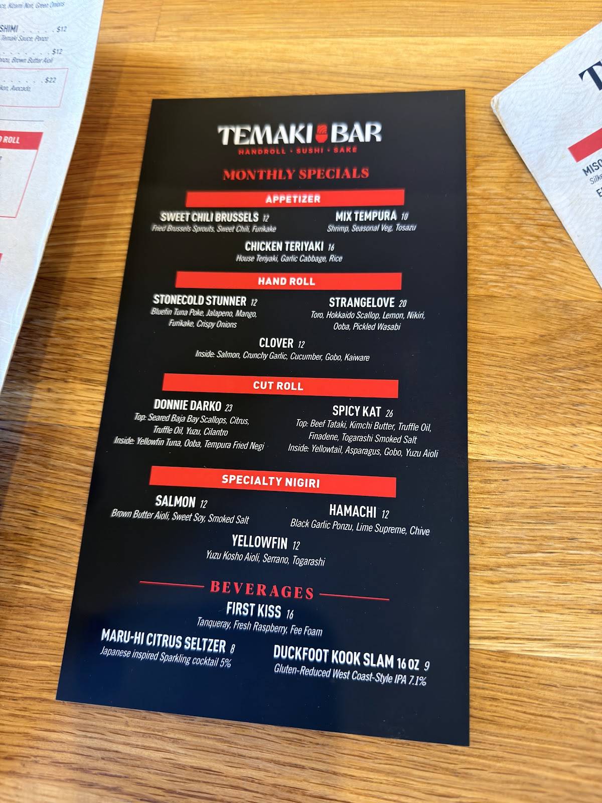 Temaki Bar Sushi меню