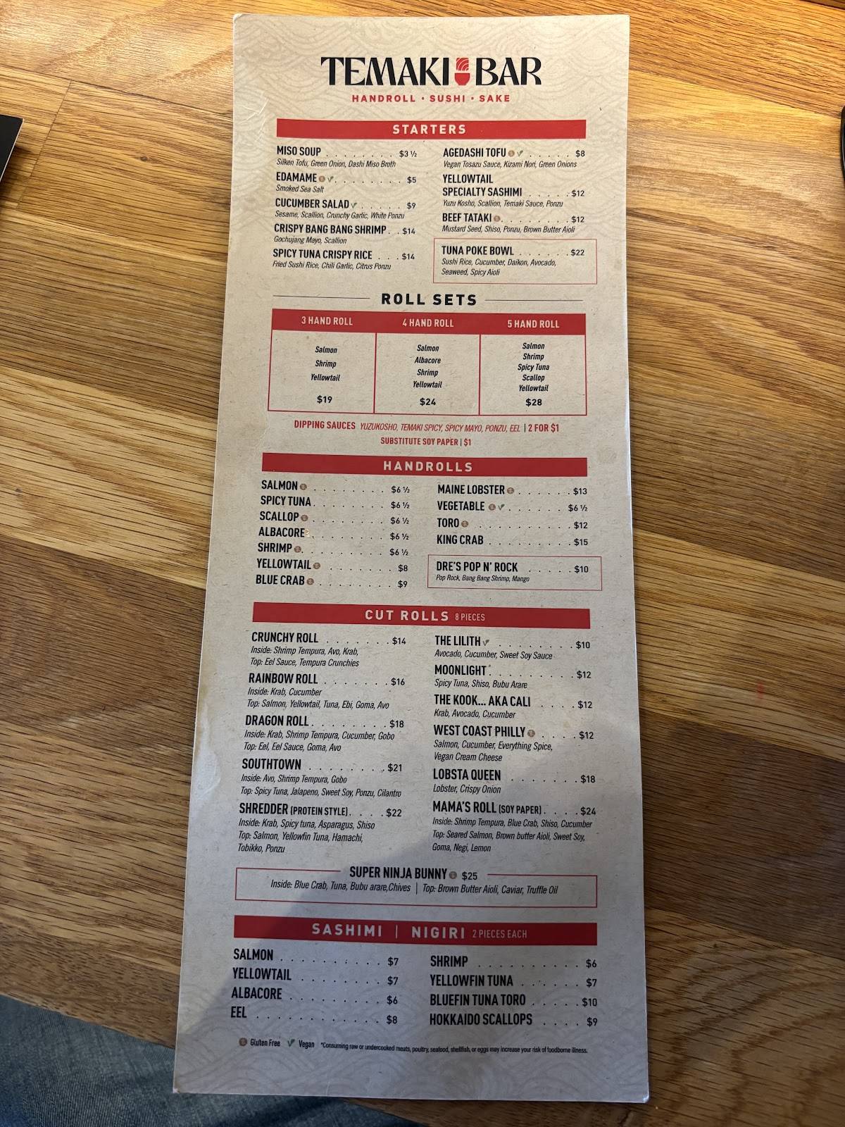 Temaki Bar Sushi меню
