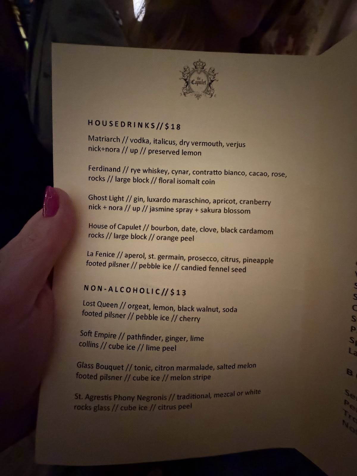 The Capulet Cocktail Club меню