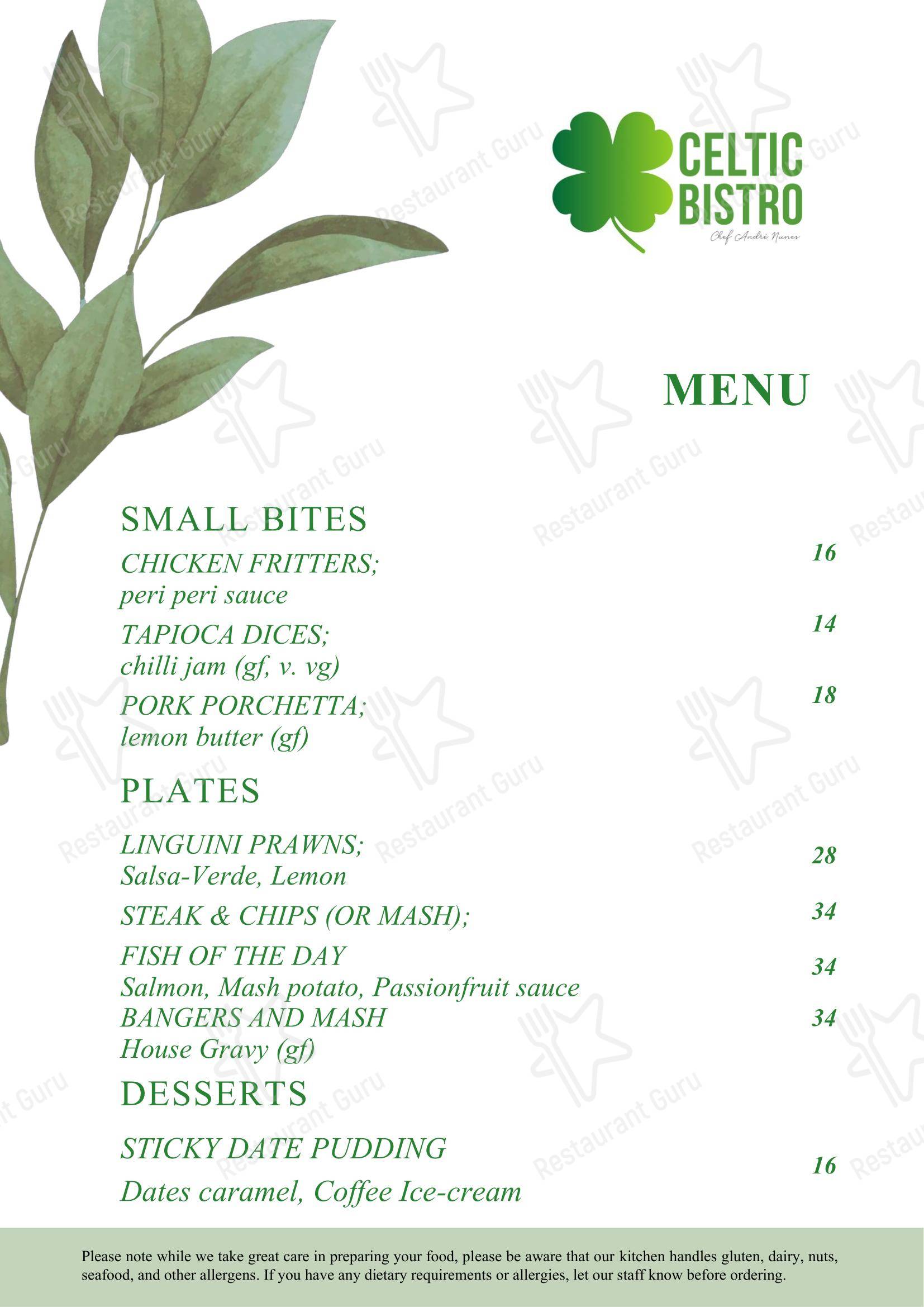 Меню напитков ресторана The Celtic Club Perth