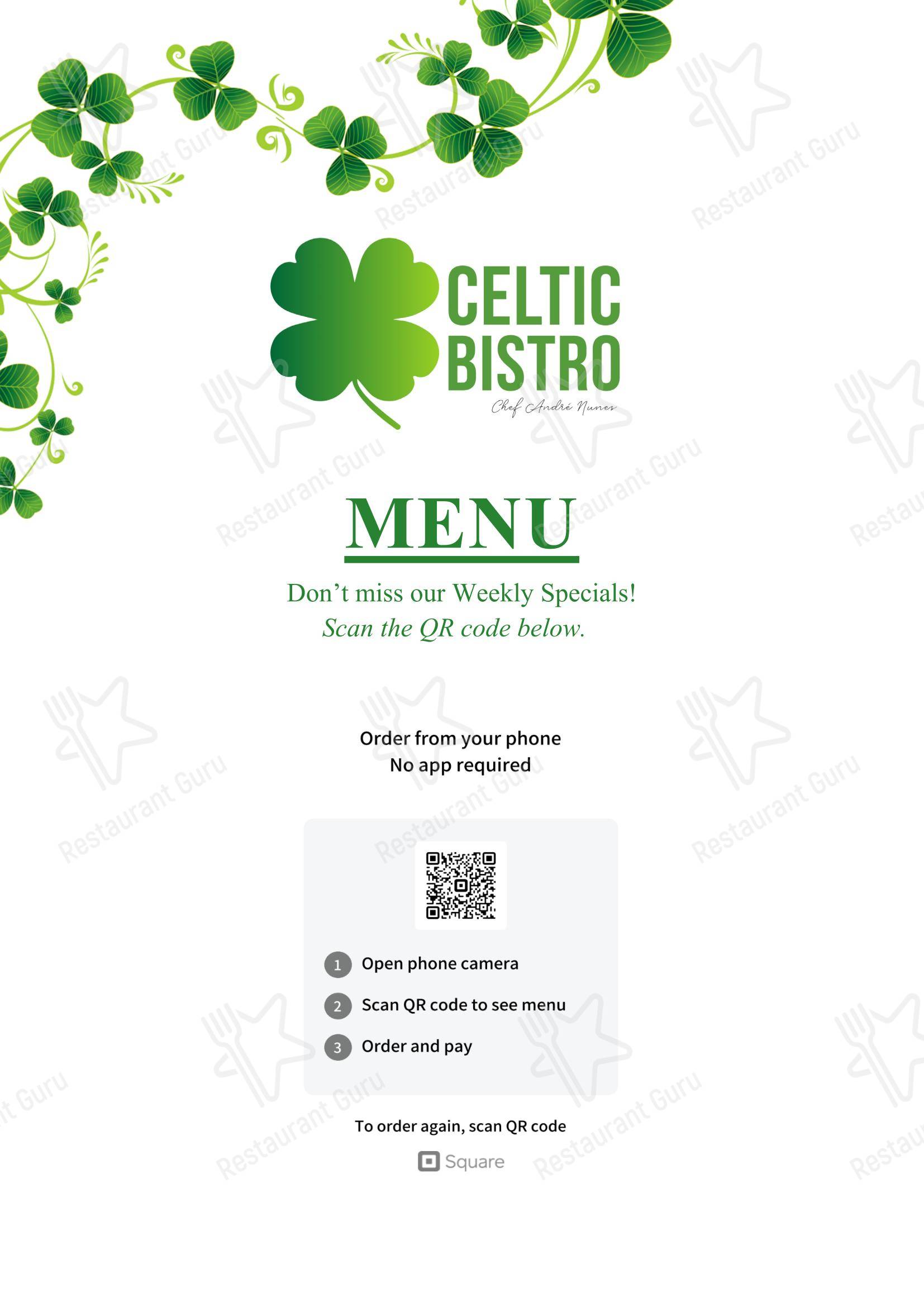 The Celtic Club Perth в Западе Перт - Меню
