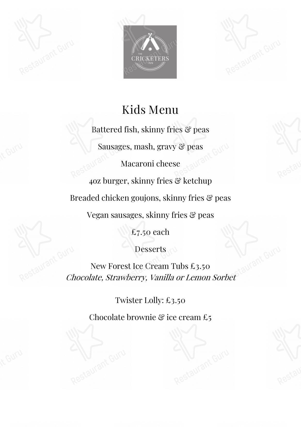 Меню паба и бара The Cricketers Inn - Wine Menu