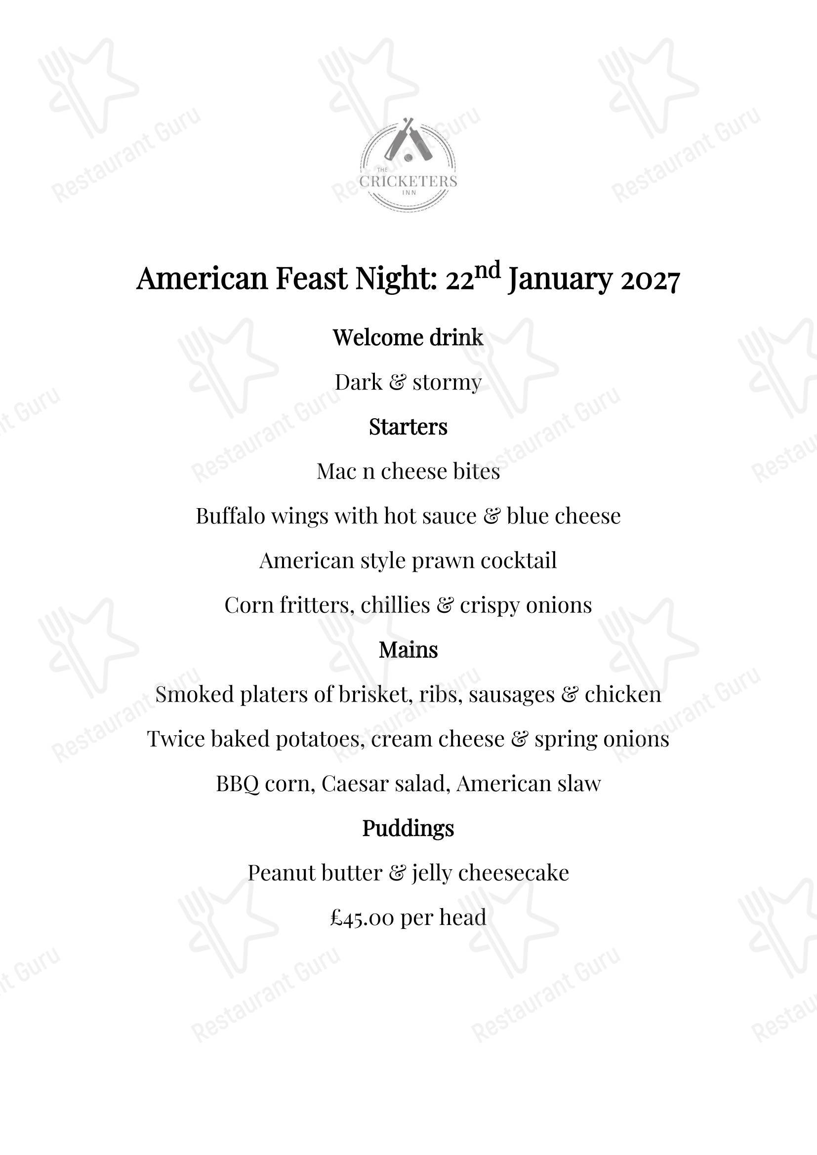 The Cricketers Inn в Уолтеме Чейз - Table Menu