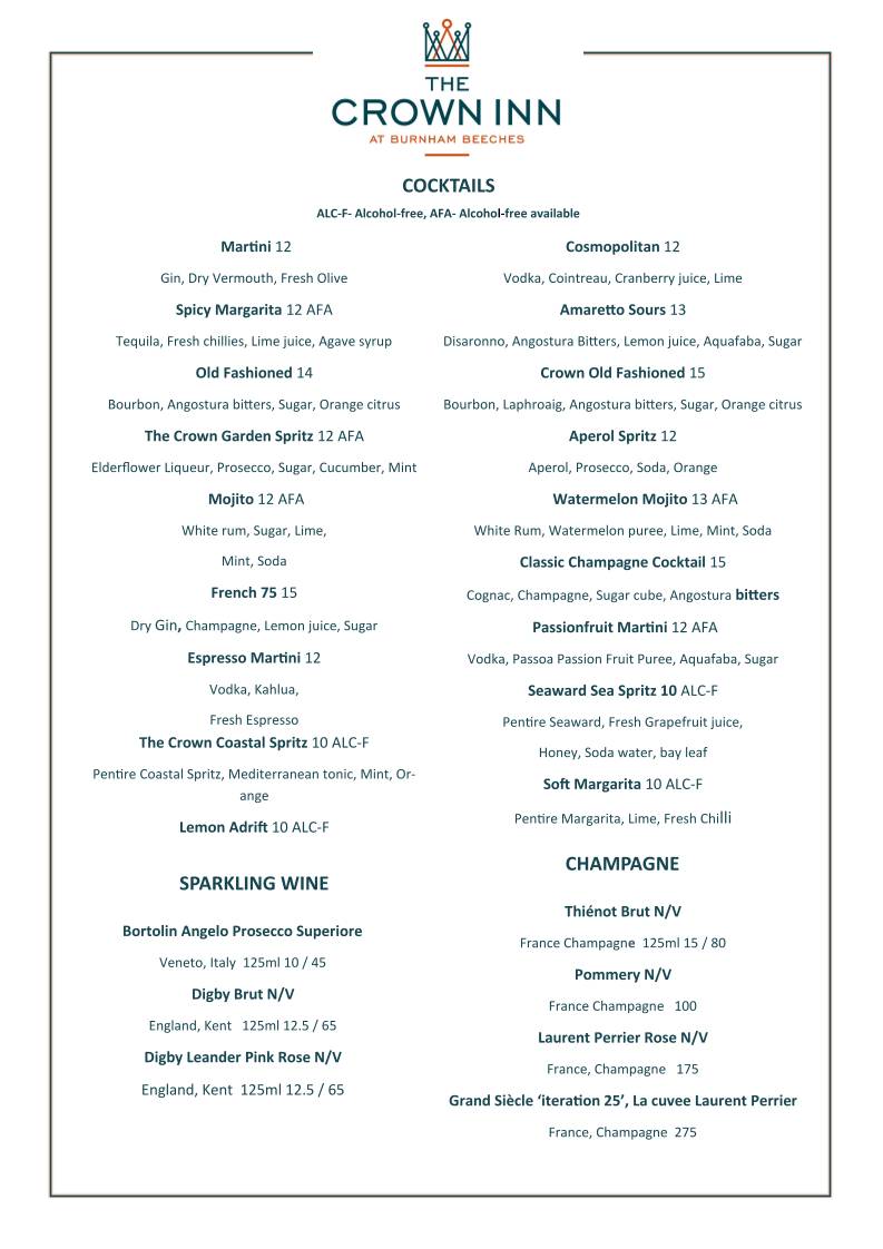 The Crown Inn at Burnham Beeches меню