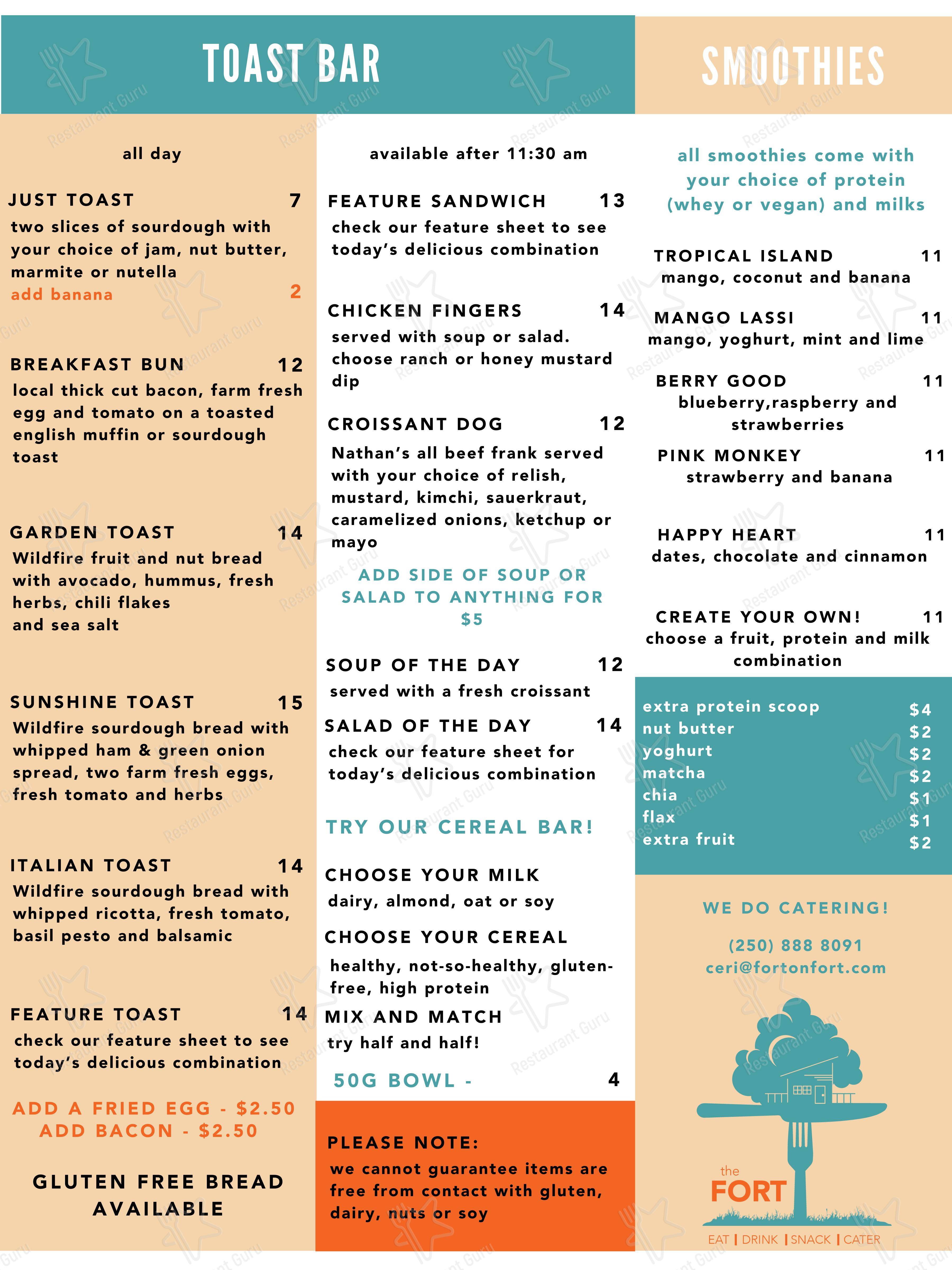 The Fort Cafe в Виктории - Меню