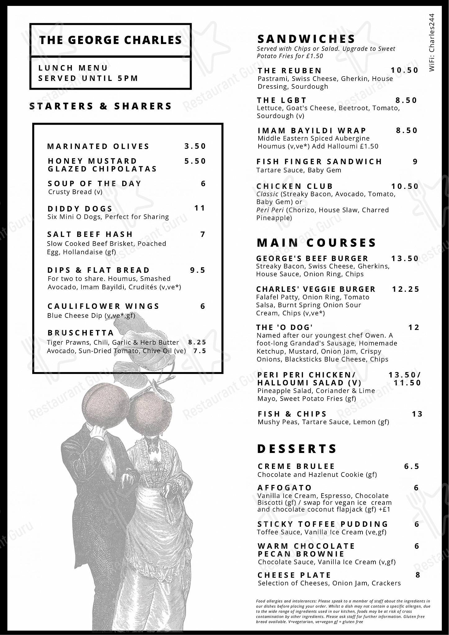 Меню паба и бара The George Charles - Menu Dinner