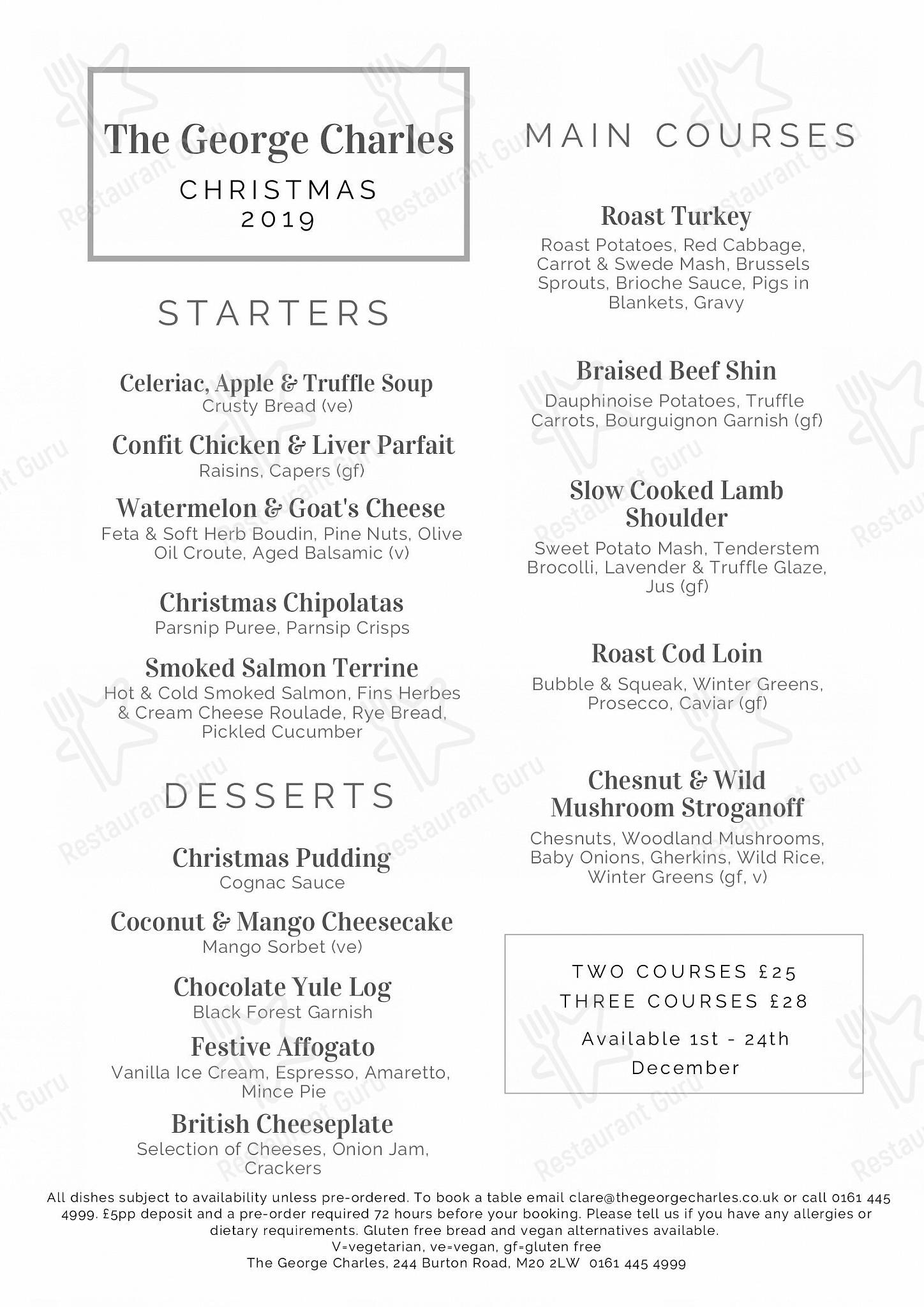 The George Charles в Манчестере - Menu Dinner