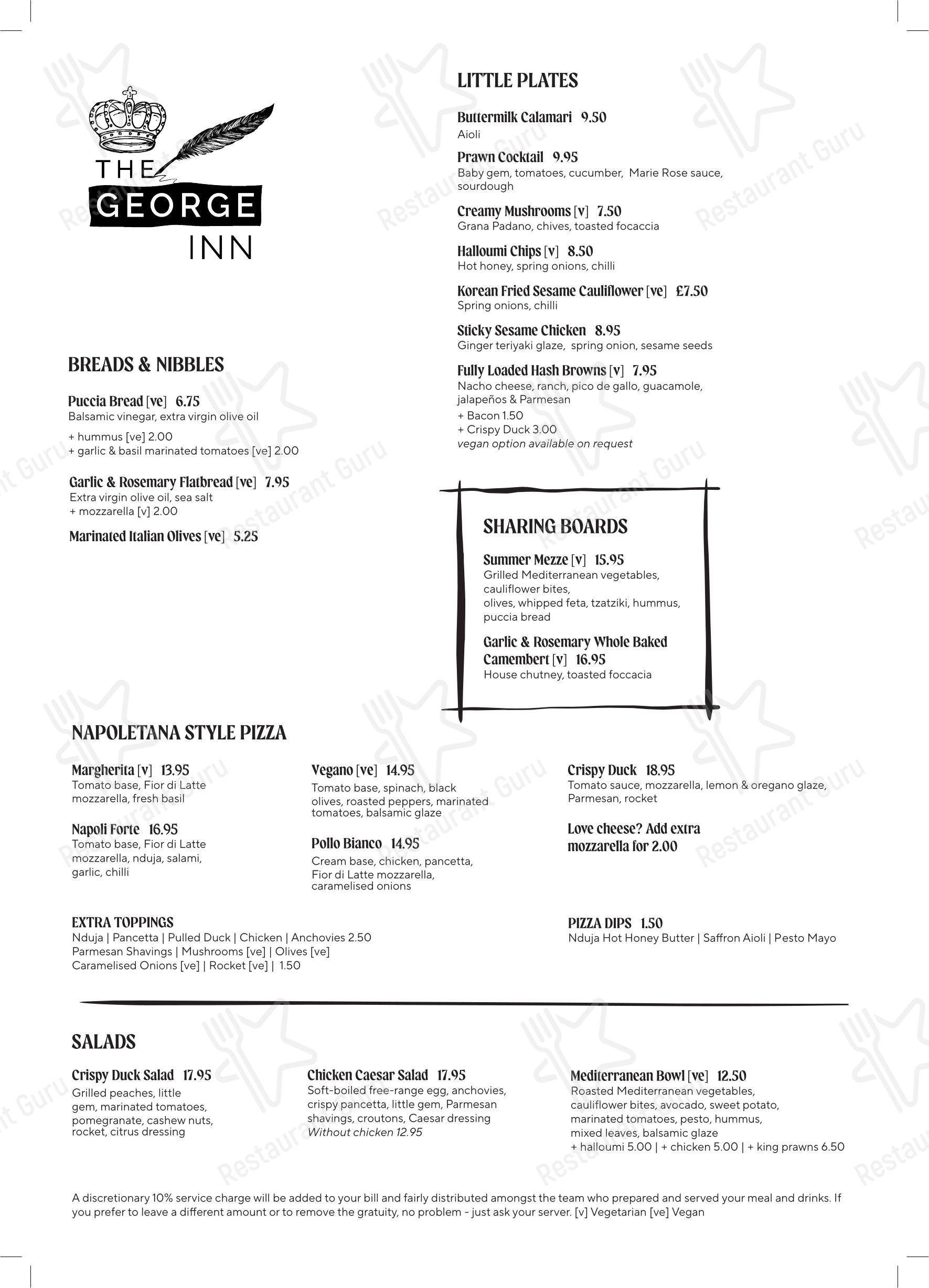 Меню паба и бара The George Inn - Основное меню