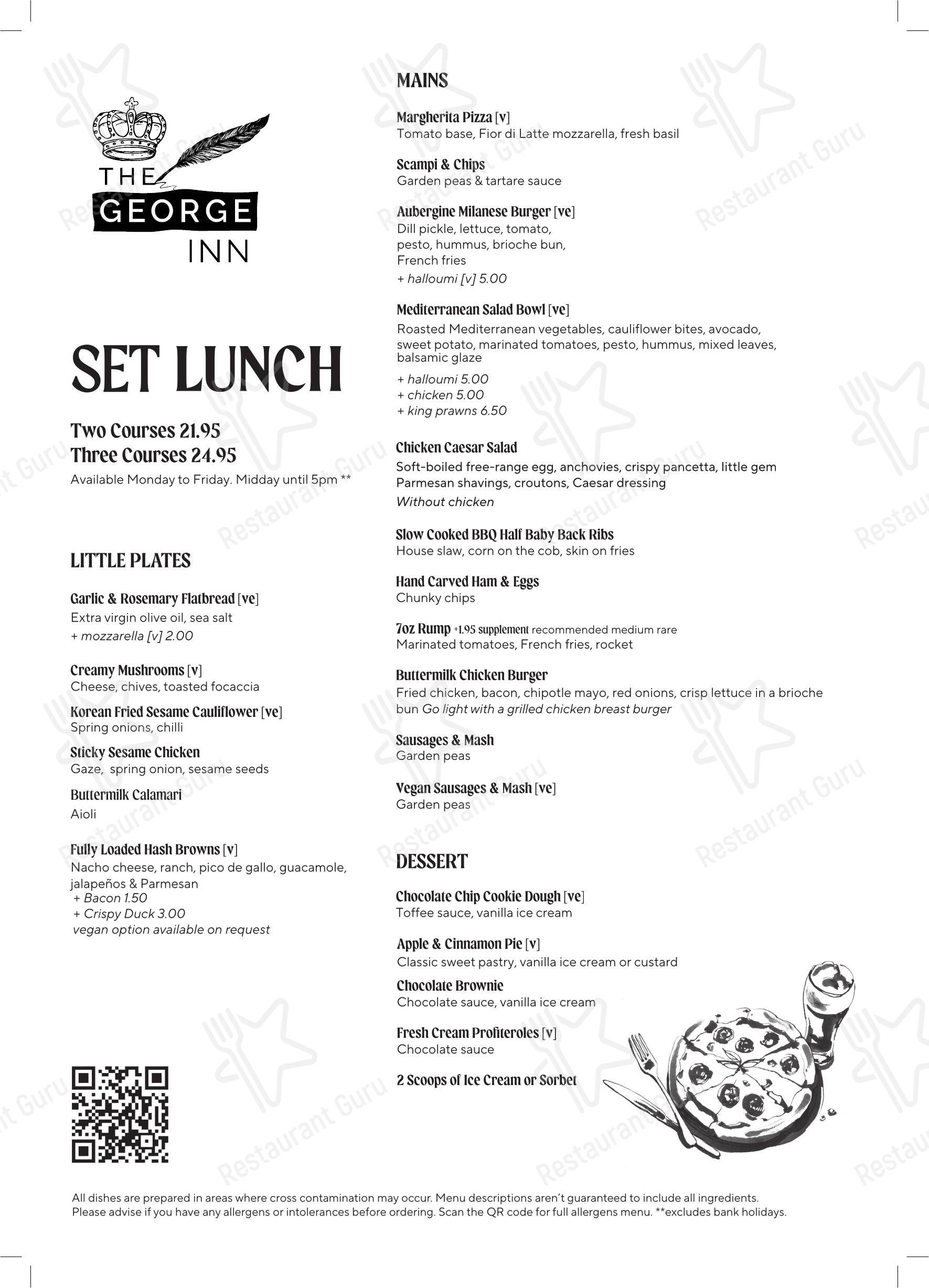 Dinner Menu паба и бара The George Inn