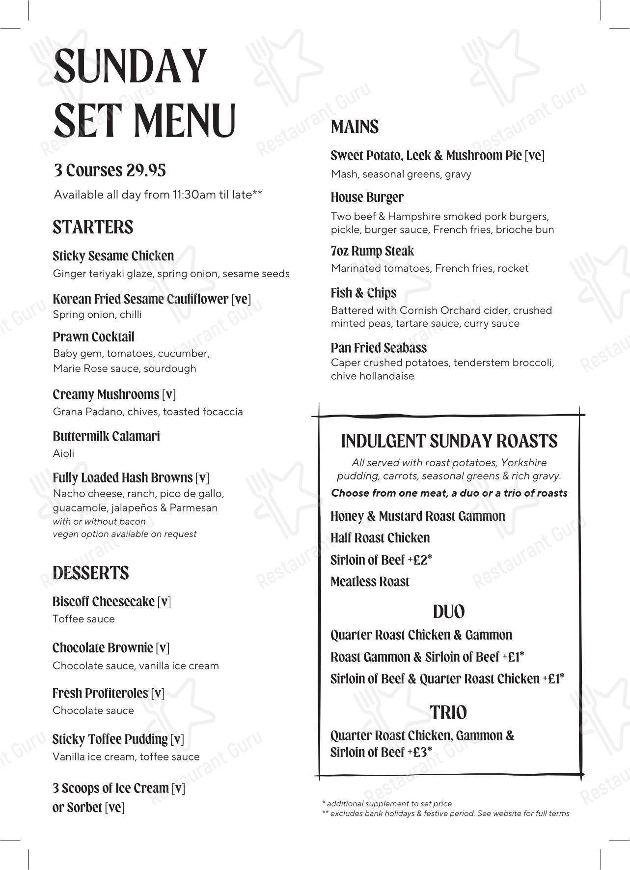 Lunch Menu паба и бара The George Inn
