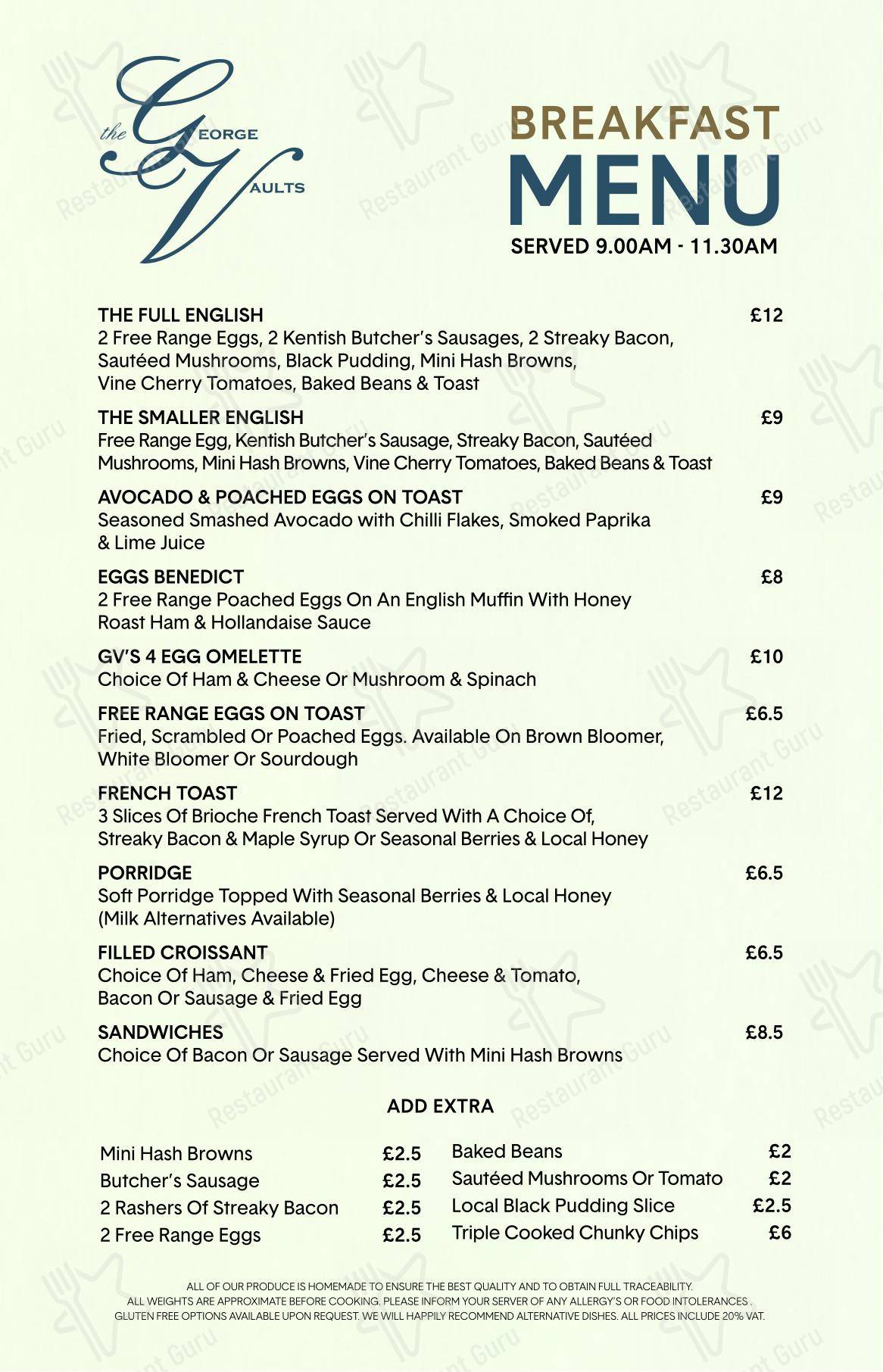 The George Vaults в Рочестере - Меню напитков