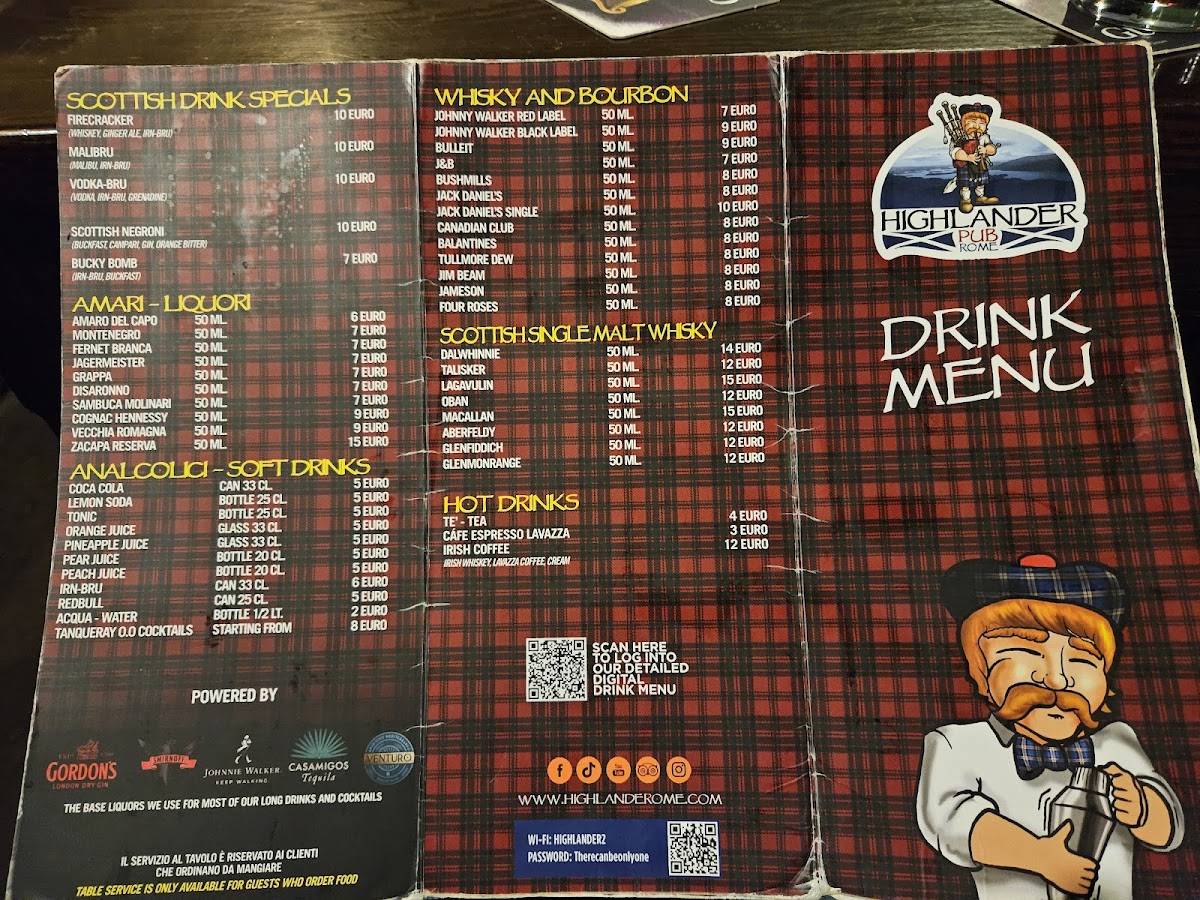 The Highlander Pub Rome меню