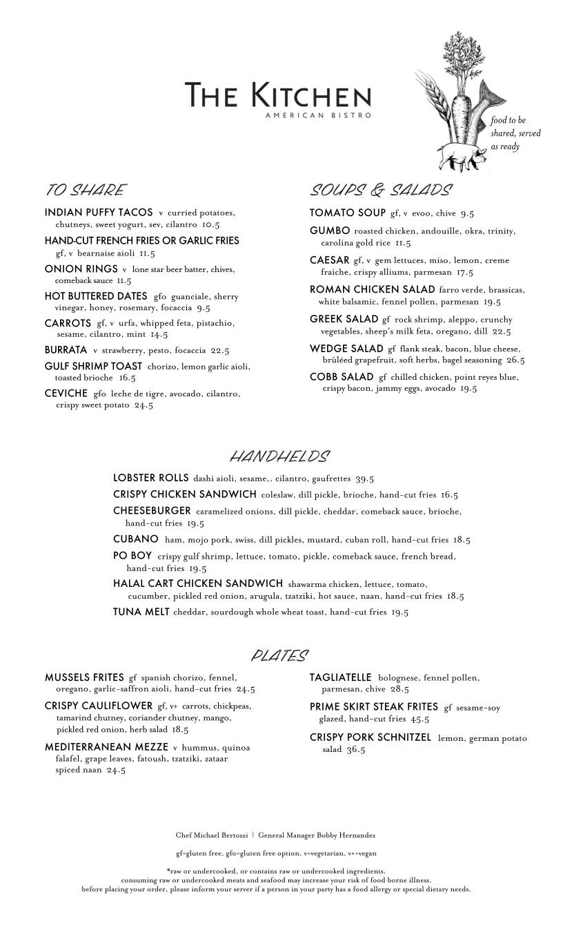 The Kitchen American Bistro меню