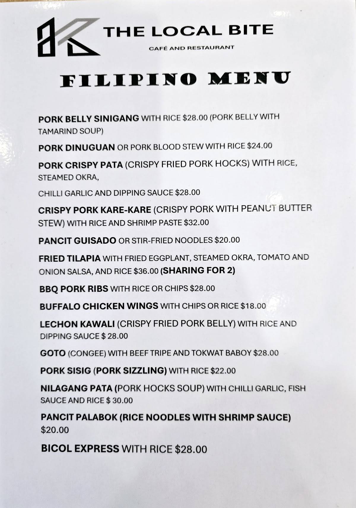 The Local Bite / Filipino and local restaurant меню