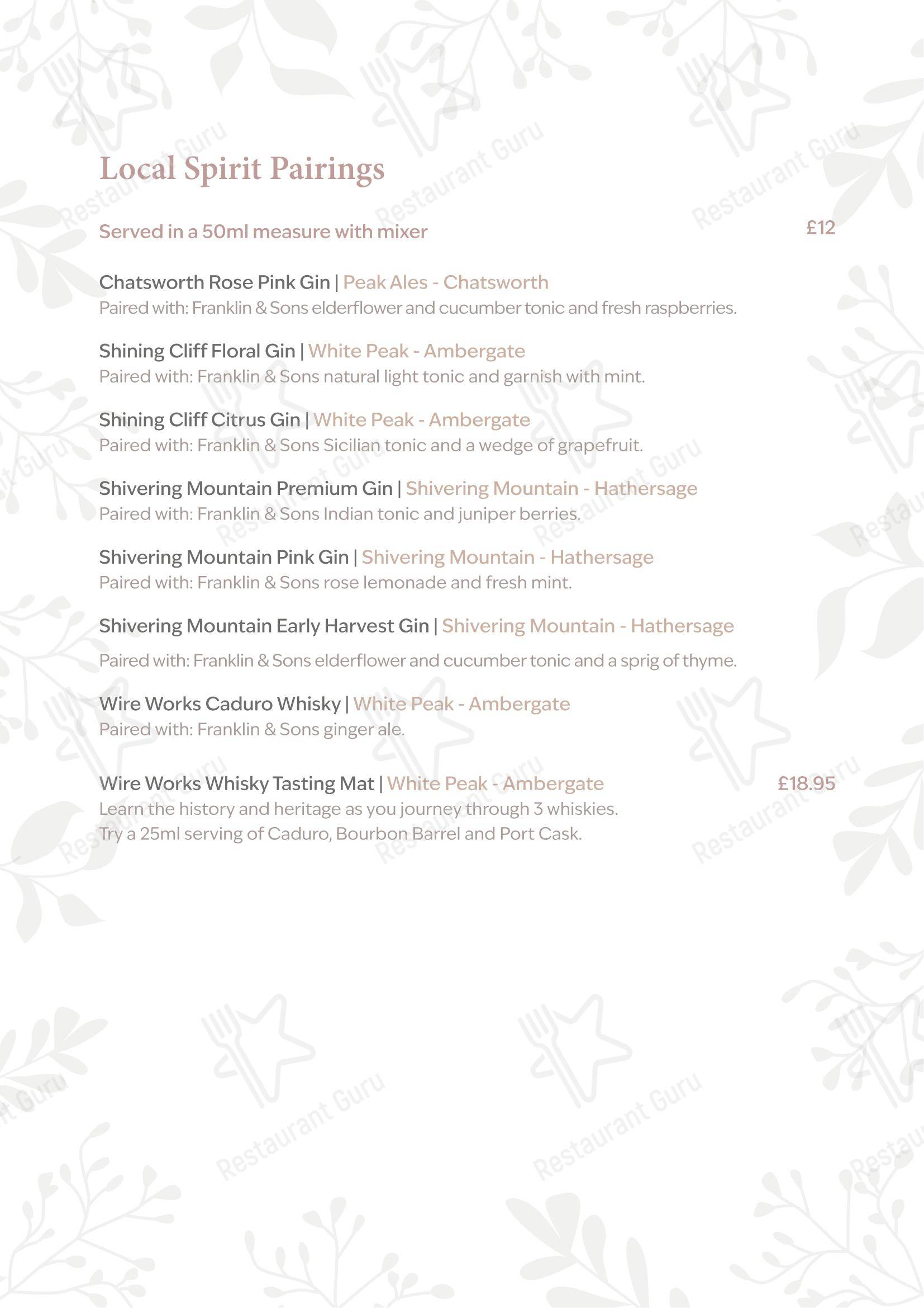 Table Menu паба и бара The Peacock at Rowsley
