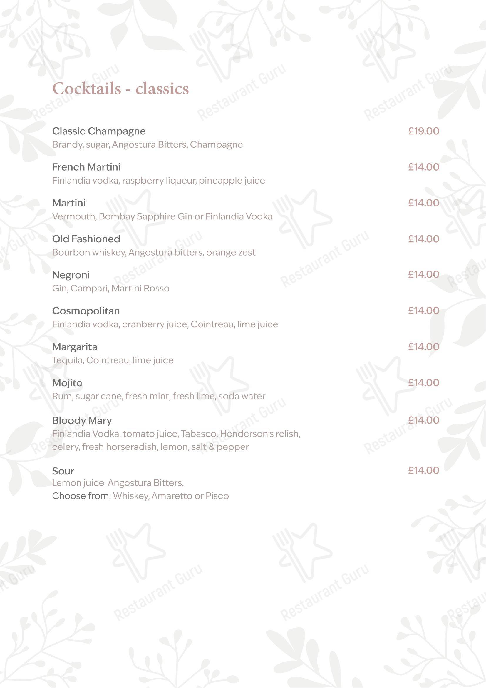 Table Menu паба и бара The Peacock at Rowsley в Матлоке