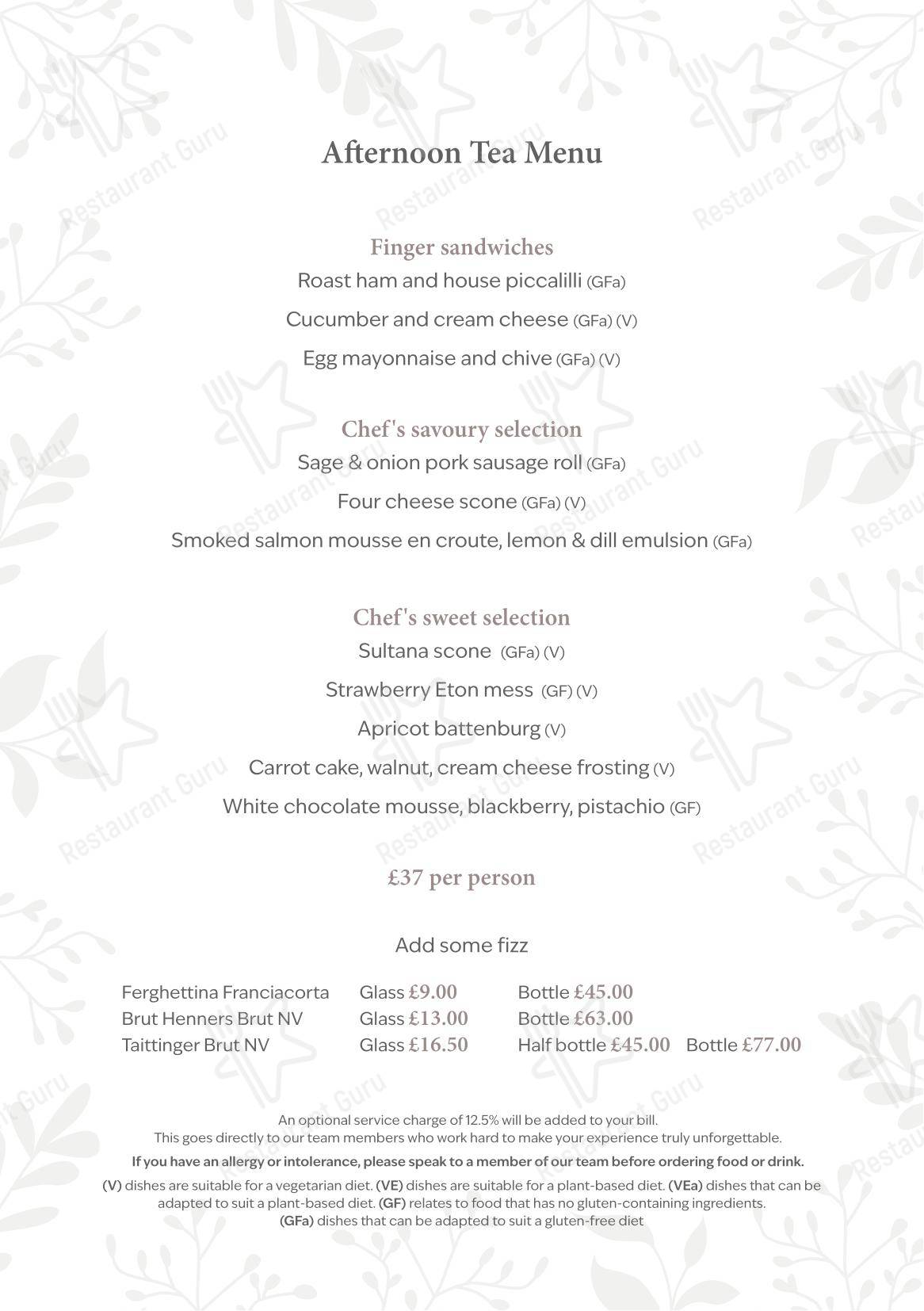 Drink menu паба и бара The Peacock at Rowsley в Матлоке