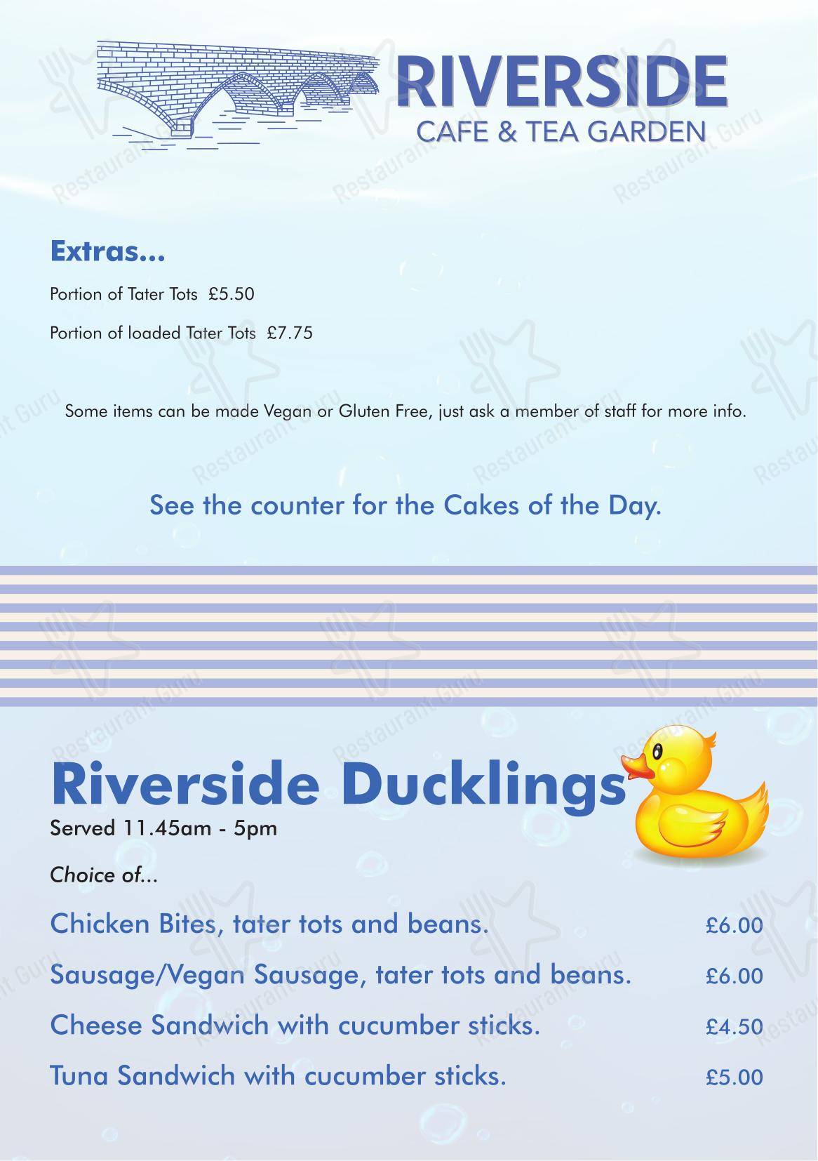 菜单 кафе The Riverside Café & Tea Garden в Фордингбридже