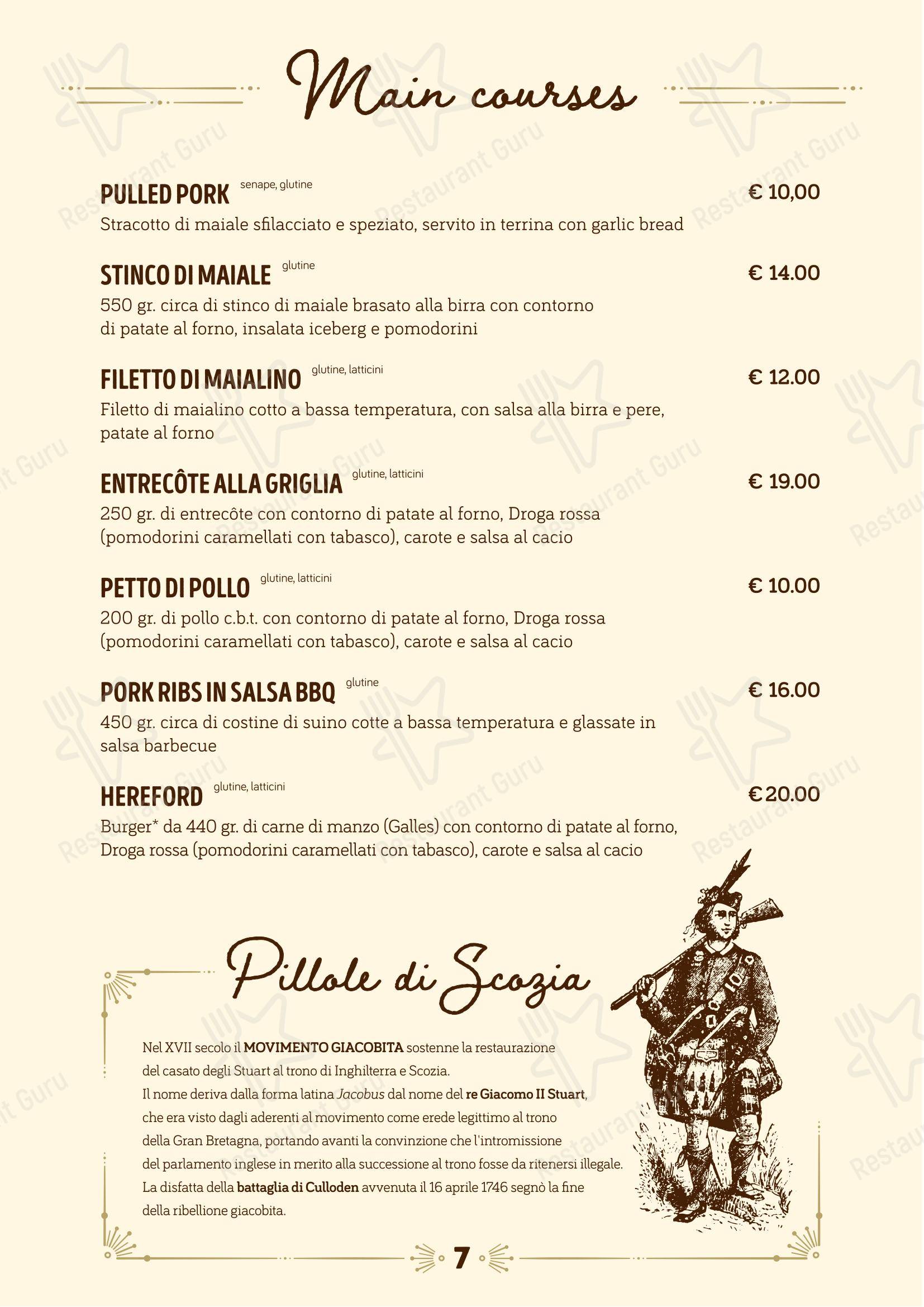 Меню паба и бара The Stuart, Scottish Pub - Меню