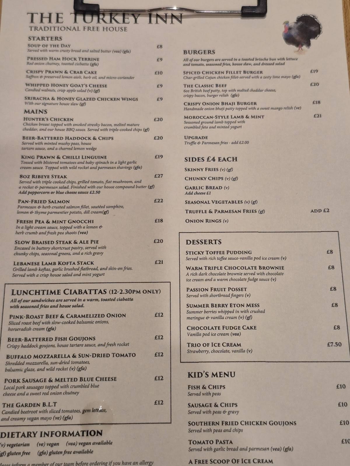 The Turkey Inn меню
