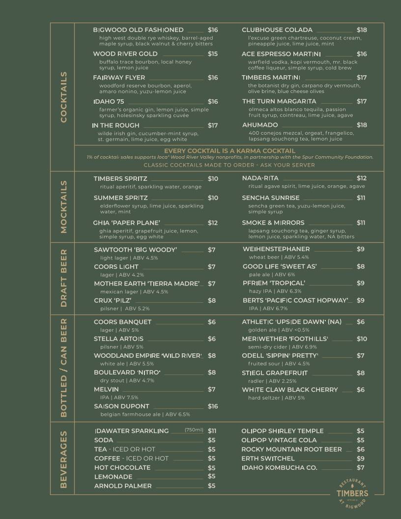 Timbers Restaurant меню