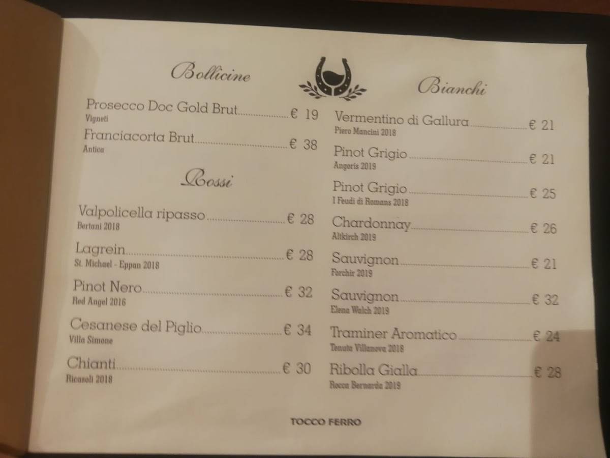 Tocco Ferro меню